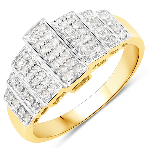 Diamond-14K Yellow Gold Plated 0.26 Carat Genuine White Diamond .925 Sterling Silver Ring