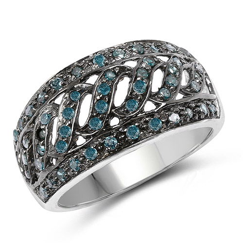 Diamond-0.60 Carat Genuine Blue Diamond .925 Sterling Silver Ring