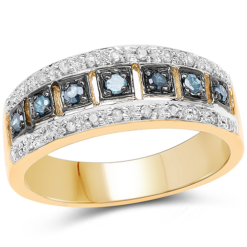 Diamond-14K Yellow Gold Plated 0.27 Carat Genuine Blue Diamond and White Diamond .925 Sterling Silver Ring