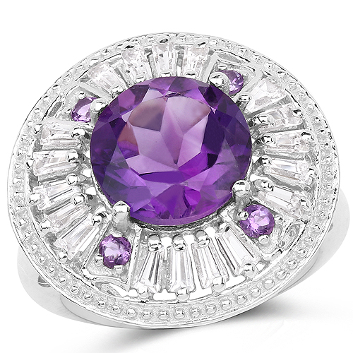 Amethyst-5.58 Carat Genuine Amethyst and White Topaz .925 Sterling Silver Ring