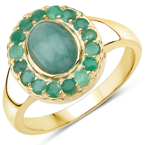 Emerald-14K Yellow Gold Plated 1.83 Carat Genuine Emerald .925 Sterling Silver Ring