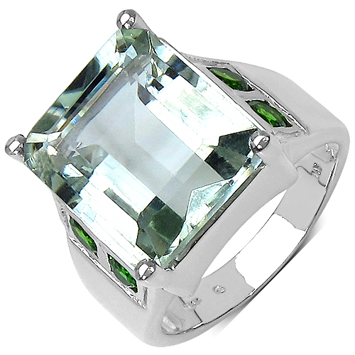 Amethyst-9.55 Carat Genuine Green Amethyst & Chrome Diopside .925 Sterling Silver Ring