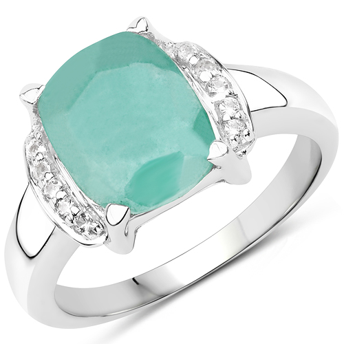 3.15 Carat Dyed Emerald & White Topaz .925 Sterling Silver Ring