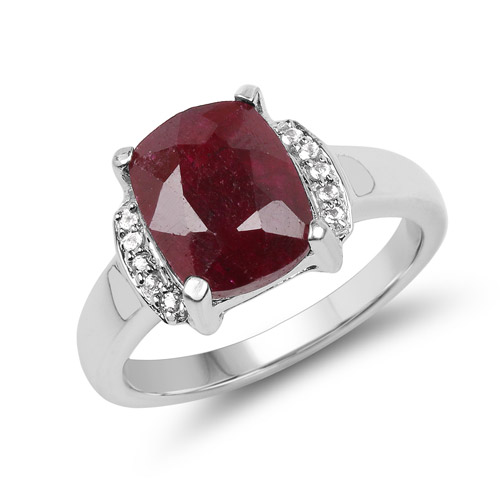 Ruby-4.05 Carat Dyed Ruby and White Topaz .925 Sterling Silver Ring
