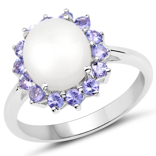 Opal-3.38 Carat Genuine Opal and Tanzanite .925 Sterling Silver Ring
