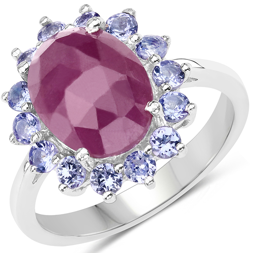 Sapphire-5.53 Carat Genuine Pink Sapphire & Tanzanite .925 Sterling Silver Ring