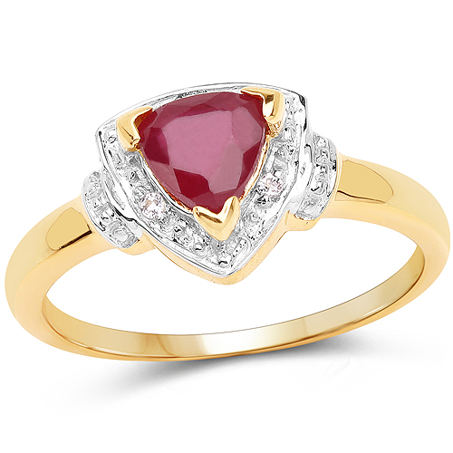 Ruby-14K Yellow Gold Plated 0.83 Carat Glass Filled Ruby and White Topaz .925 Sterling Silver Ring