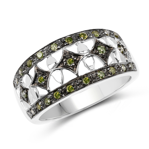 Diamond-0.32 Carat Genuine Green Diamond .925 Sterling Silver Ring