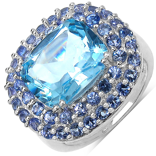 6.05 Carat Genuine Blue Topaz and Tanzanite .925 Sterling Silver Ring