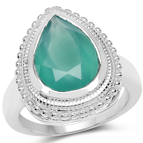 Rings-4.35 Carat Genuine Green Onyx .925 Sterling Silver Ring