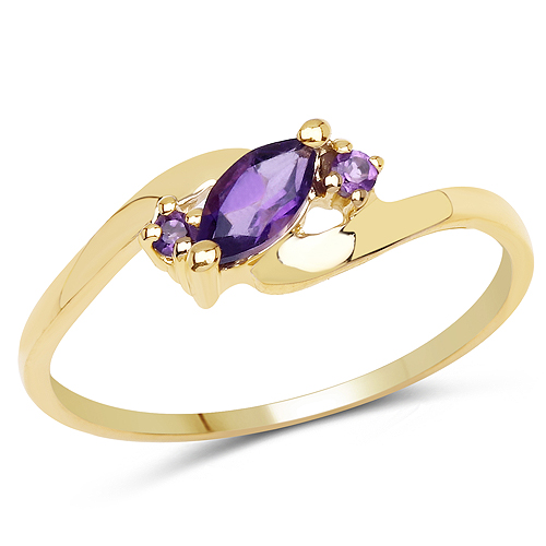 Amethyst-14K Yellow Gold Plated 0.27 Carat Genuine Amethyst .925 Sterling Silver Ring