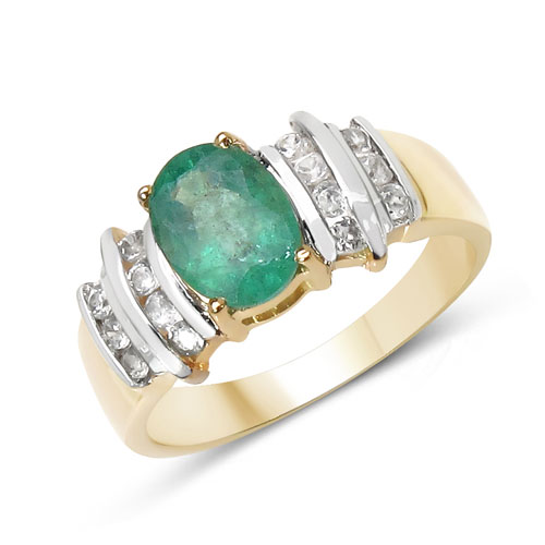 Emerald-1.48 Carat Genuine Zambian Emerald and White Zircon .925 Sterling Silver Ring
