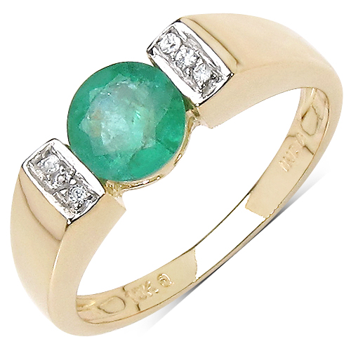 Emerald-0.96 Carat Genuine Emerald & White Cubic Zircon 10K Yellow Gold Ring