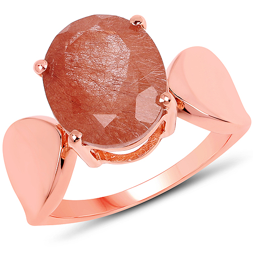 Rings-14K Rose Gold Plated 4.50 Carat Genuine Red Rutile .925 Sterling Silver Ring