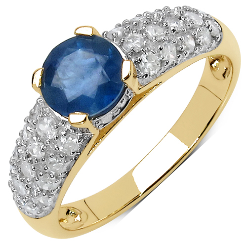 Sapphire-1.56 Carat Genuine Blue Sapphire & White Diamond 10K Yellow Gold Ring