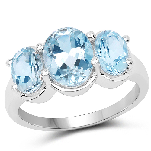 Rings-3.90 Carat Genuine Blue Topaz .925 Sterling Silver Ring