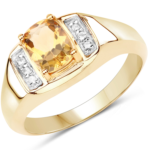 14K Yellow Gold Plated 1.36 Carat Genuine Citrine & White Topaz .925 Sterling Silver Ring