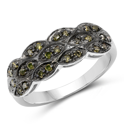 Diamond-0.31 Carat Genuine Green Diamond .925 Sterling Silver Ring