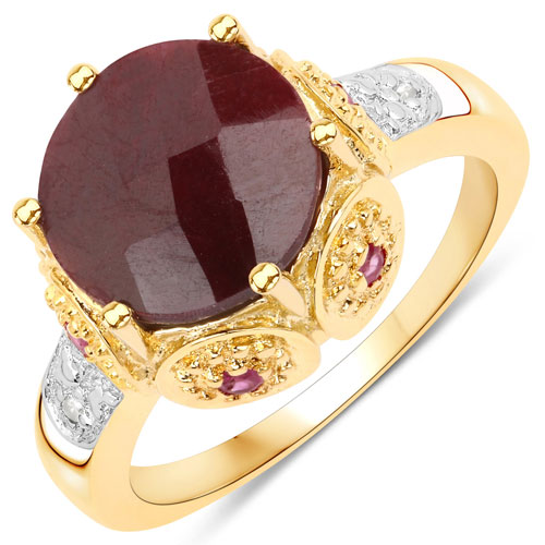 Ruby-6.44 Carat Dyed Ruby and White Diamond .925 Sterling Silver Ring