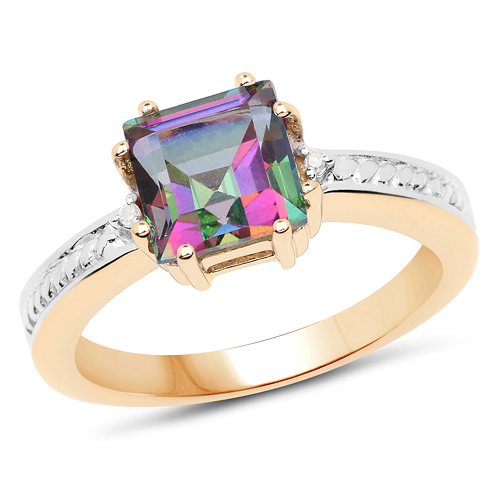 Mystic Topaz-14K Yellow Gold Plated 2.16 ct. t.w. Mystic Topaz and White Topaz Ring in Sterling Silver