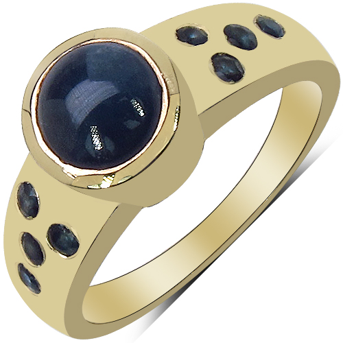 Sapphire-14K Yellow Gold Plated 1.87 Carat Genuine Blue Sapphire & White Diamond .925 Sterling Silver Ring