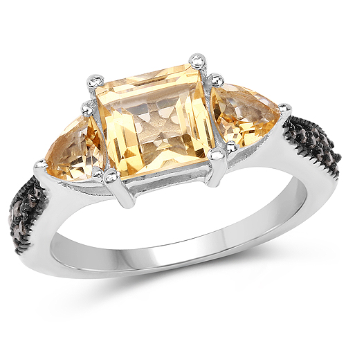 2.61 Carat Genuine Citrine and Champagne Diamond .925 Sterling Silver Ring