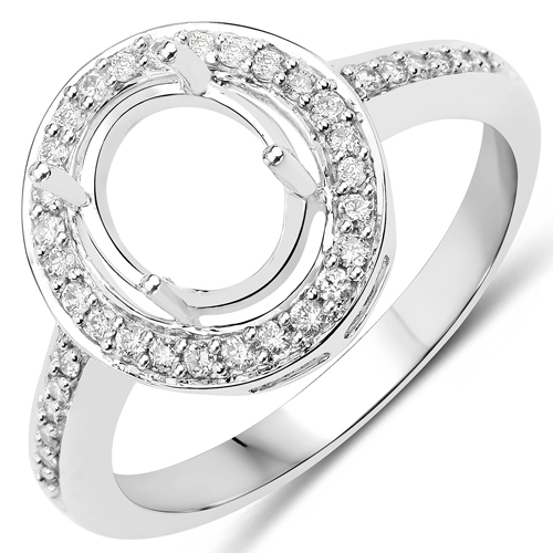 Diamond-0.22 Carat Genuine White Diamond 14K White Gold Semi Mount Ring - holds 9x7mm Oval Gemstone
