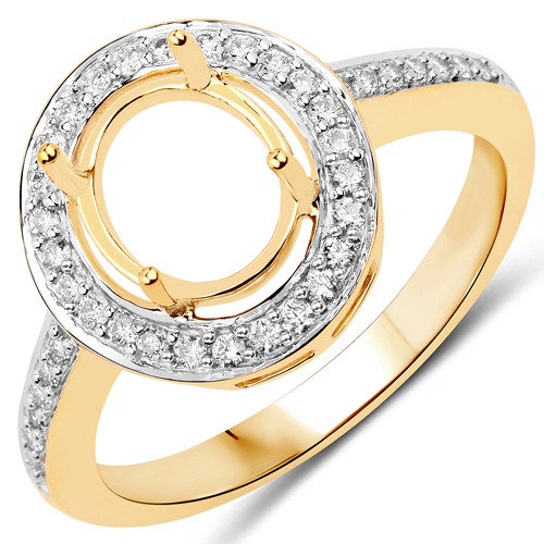 Diamond-0.22 Carat Genuine White Diamond 14K Yellow Gold Semi Mount Ring - holds 9x7mm Oval Gemstone