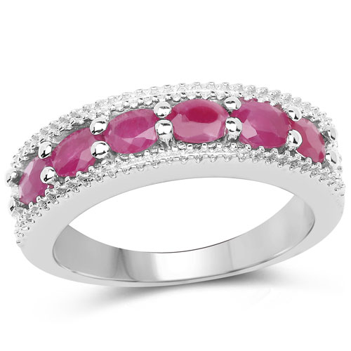Ruby-1.33 Carat Genuine Ruby and White Diamond .925 Sterling Silver Ring