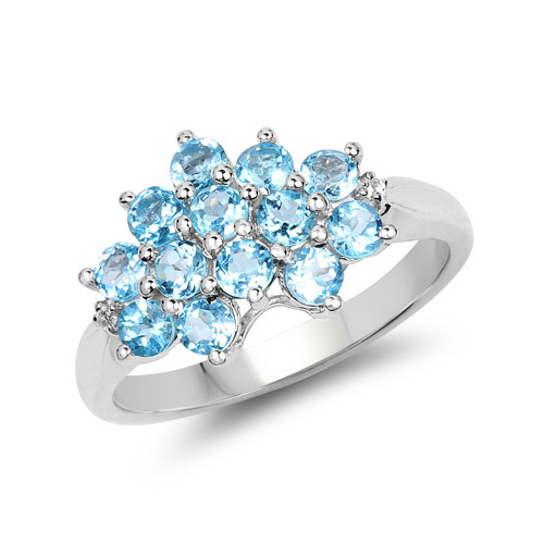 Rings-1.32 Carat Genuine Swiss Blue Topaz and White Topaz .925 Sterling Silver Ring