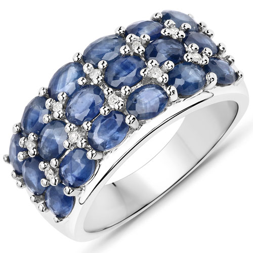 Sapphire-3.65 Carat Genuine Blue Sapphire and White Diamond .925 Sterling Silver Ring