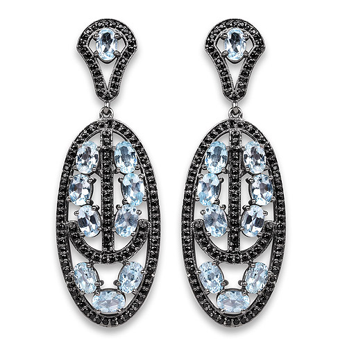 13.80 Carat Genuine Blue Topaz and Black Spinel .925 Sterling Silver Earrings