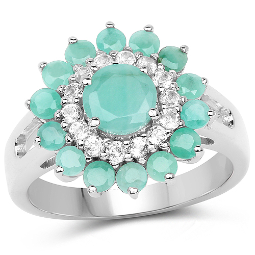 Emerald-2.01 Carat Genuine Emerald and White Topaz .925 Sterling Silver Ring