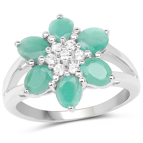 Emerald-1.93 Carat Genuine Emerald and White Topaz .925 Sterling Silver Ring