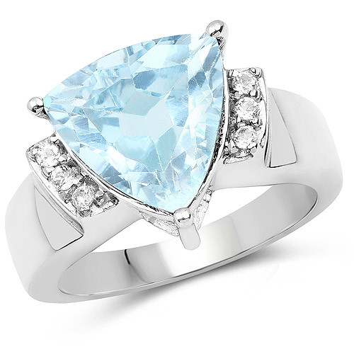 Rings-5.17 Carat Genuine Blue Topaz and White Topaz .925 Sterling Silver Ring