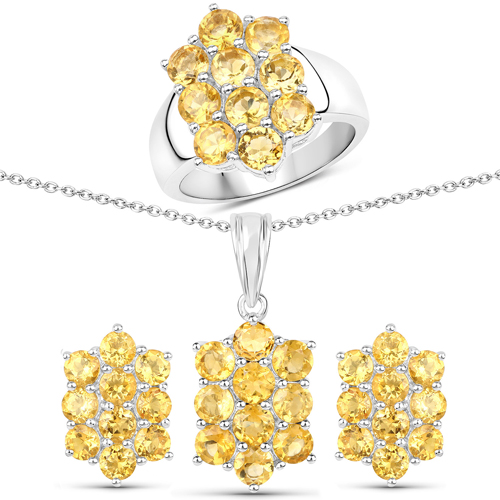 6.60 Carat Genuine Citrine .925 Sterling Silver 3 Piece Jewelry Set (Ring, Earrings, and Pendant w/ Chain)