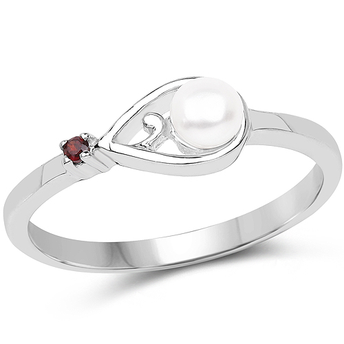 0.48 Carat Genuine Pearl and Garnet .925 Sterling Silver Ring