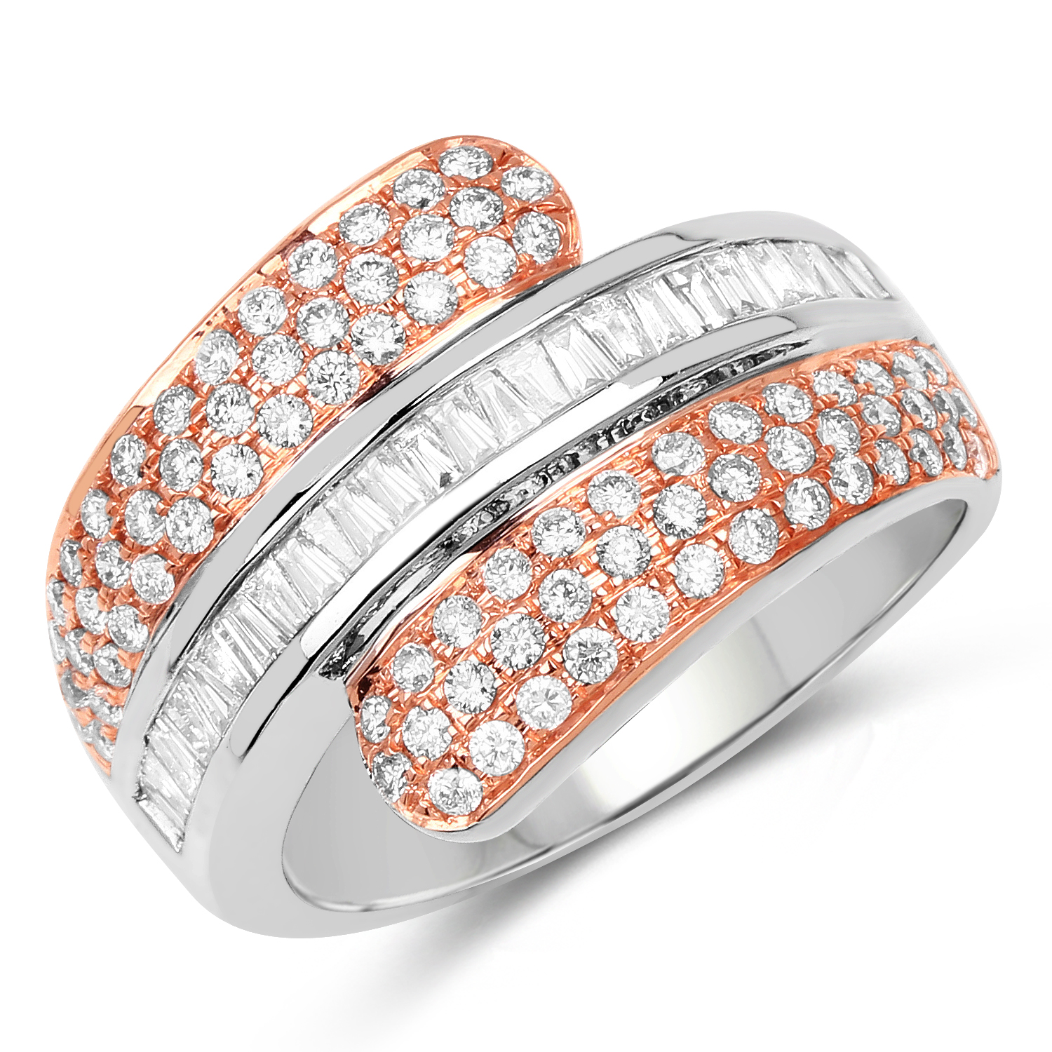0.99 Carat Genuine White Diamond 14K White & Rose Gold Ring (G-H Color, SI1-SI2 Clarity)