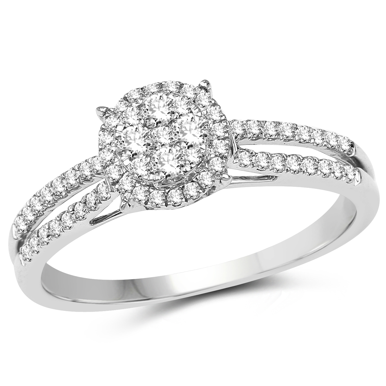 0.44 Carat Genuine White Diamond 14K White Gold Ring (G-H Color, SI1-SI2 Clarity)