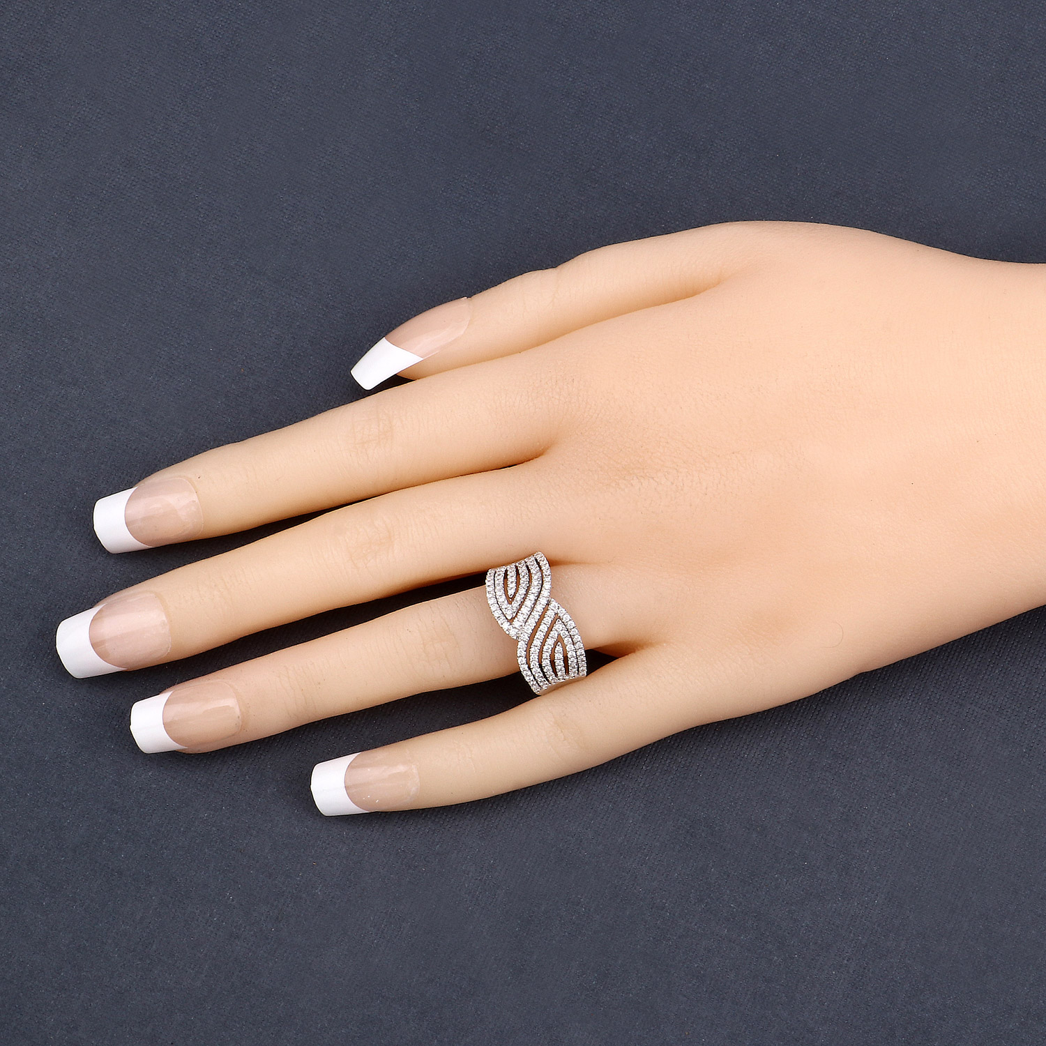 0.58 Carat Genuine White Diamond 14K White Gold Ring (E-F-G Color, SI1-SI2 Clarity)