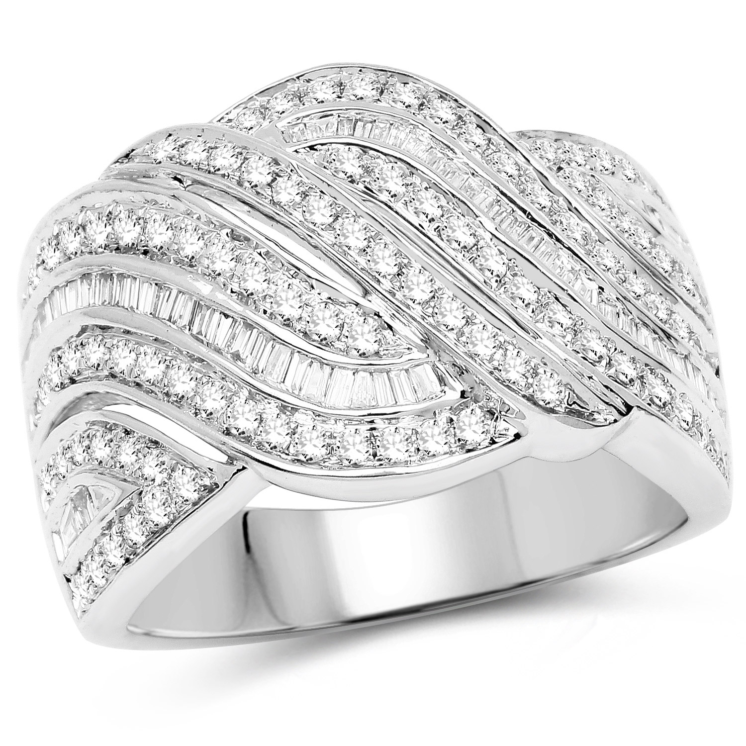 0.91 Carat Genuine White Diamond 14K White Gold Ring (E-F Color, SI1-SI2 Clarity)