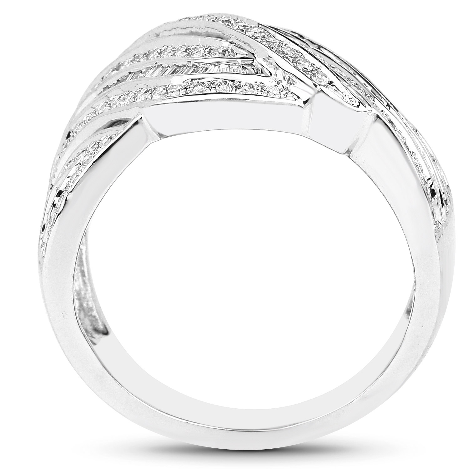 0.91 Carat Genuine White Diamond 14K White Gold Ring (E-F Color, SI1-SI2 Clarity)