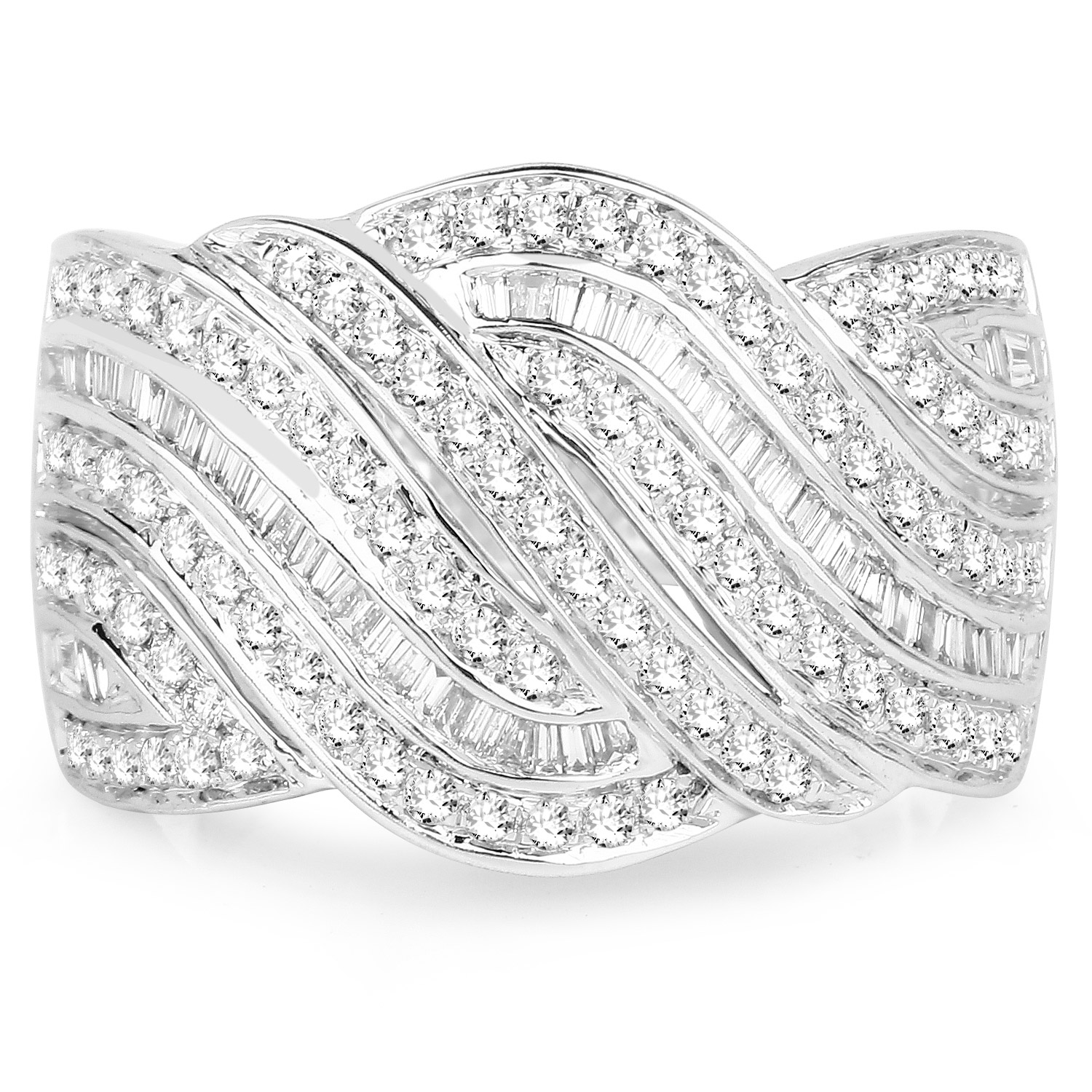 0.91 Carat Genuine White Diamond 14K White Gold Ring (E-F Color, SI1-SI2 Clarity)