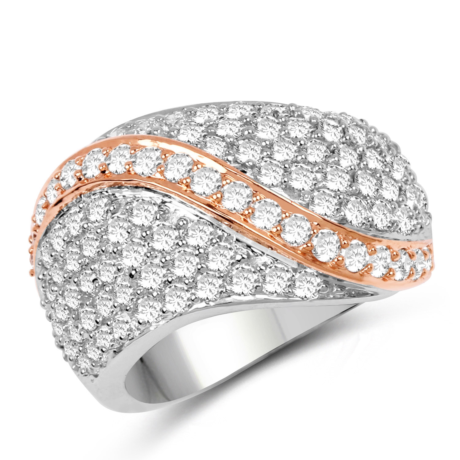 2.04 Carat Genuine White Diamond 14K White & Rose Gold Ring (G-H Color, SI1-SI2 Clarity)