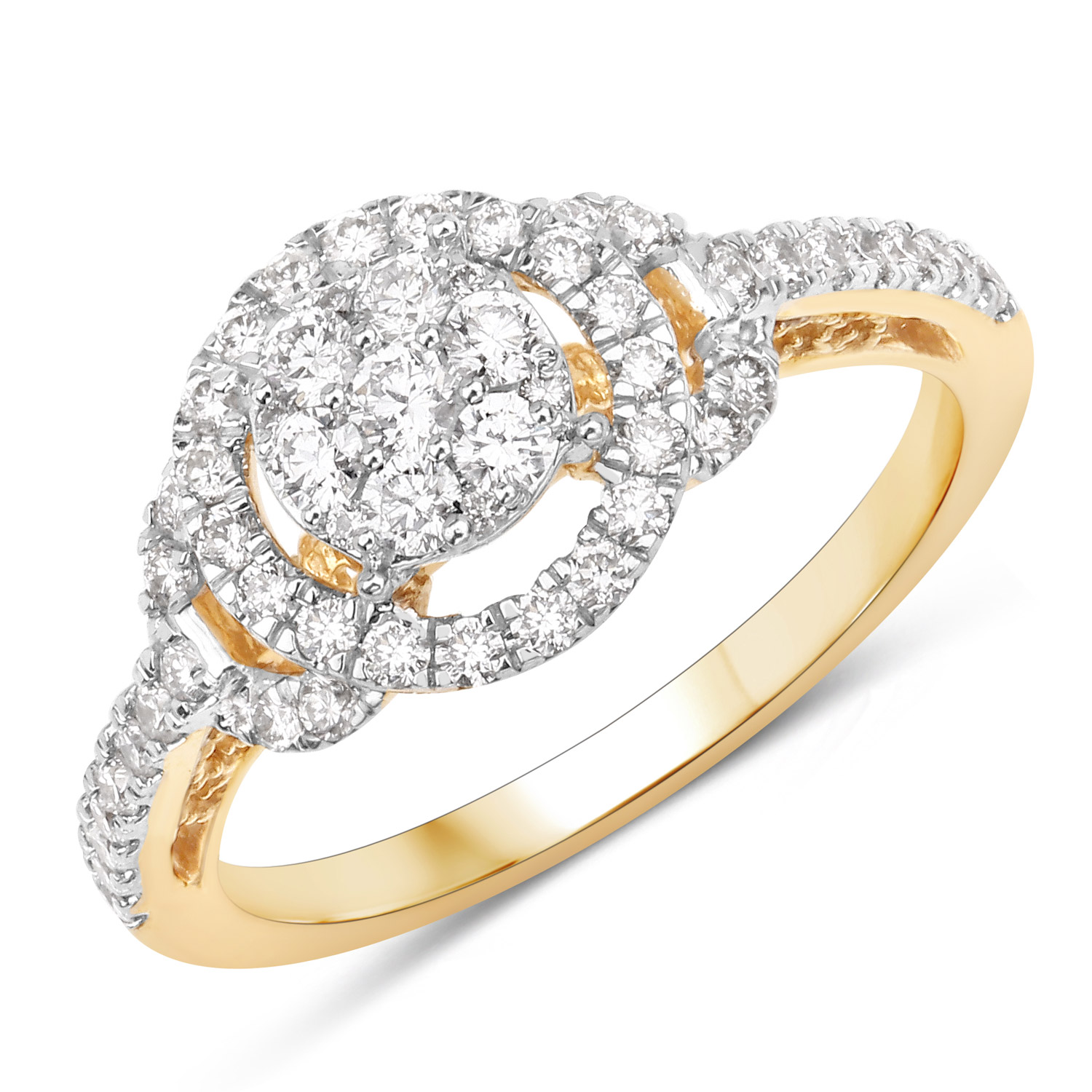0.63 Carat Genuine White Diamond 14K Yellow Gold Ring (E-F Color, SI1-SI2 Clarity)