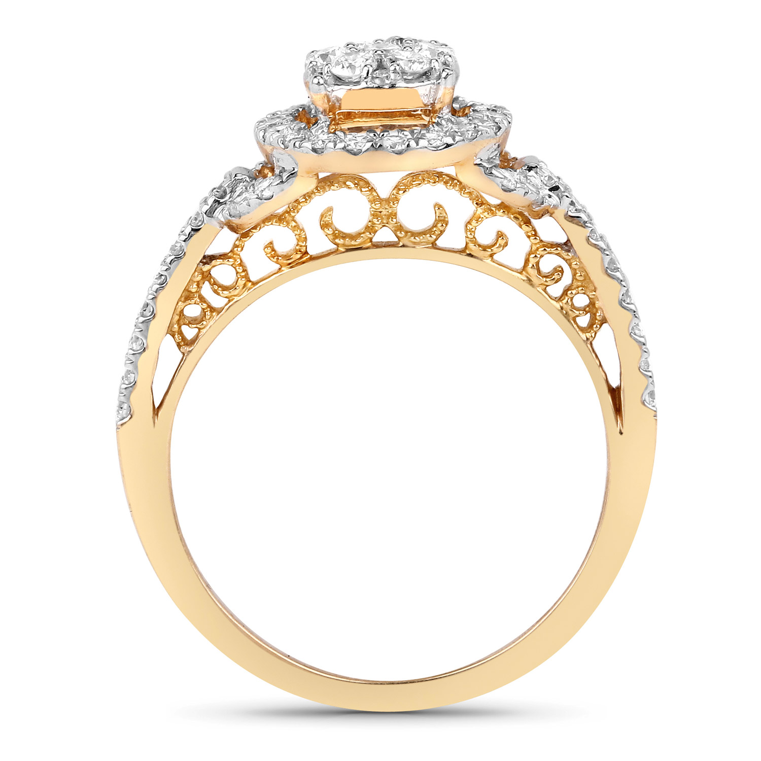 0.63 Carat Genuine White Diamond 14K Yellow Gold Ring (E-F Color, SI1-SI2 Clarity)