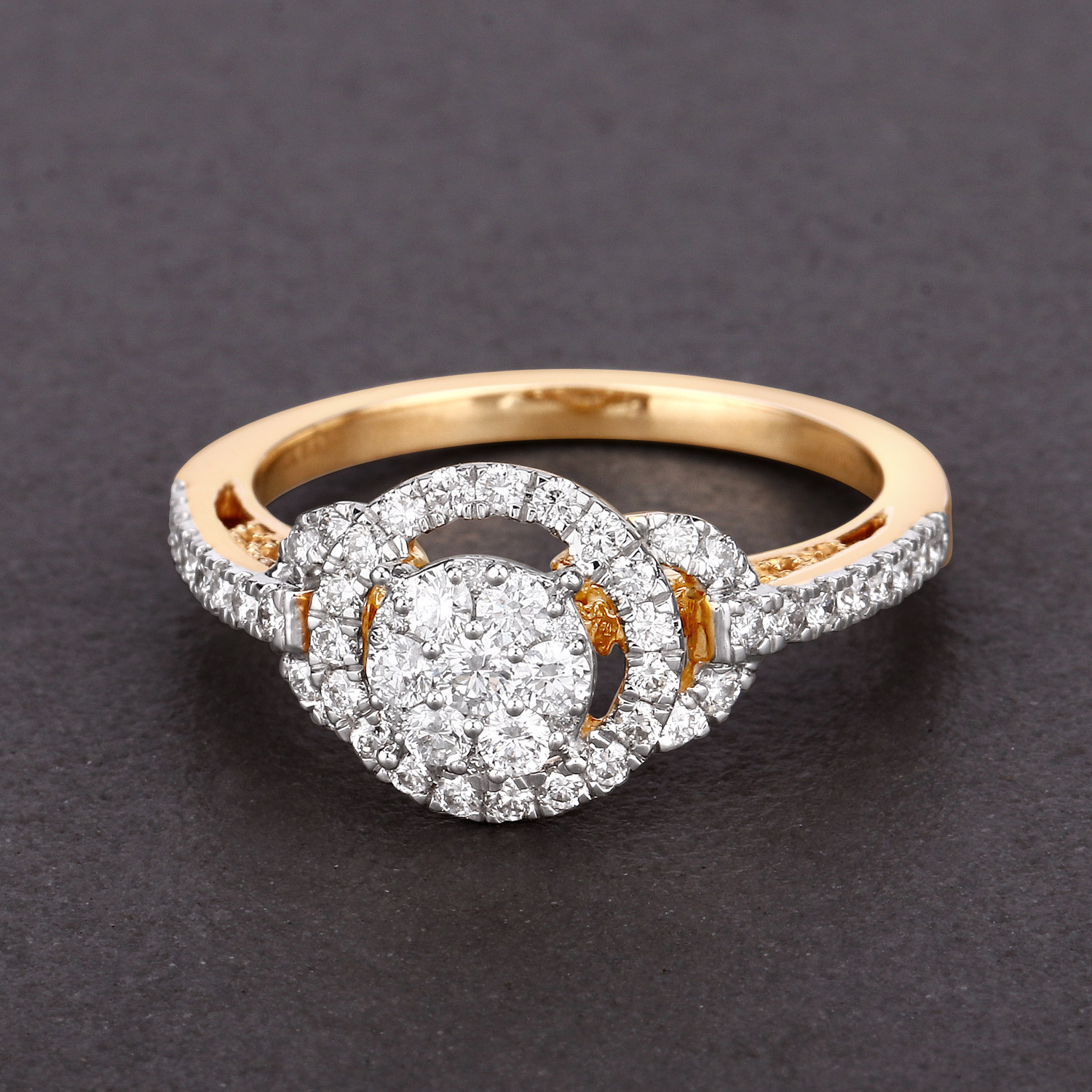 0.63 Carat Genuine White Diamond 14K Yellow Gold Ring (E-F Color, SI1-SI2 Clarity)