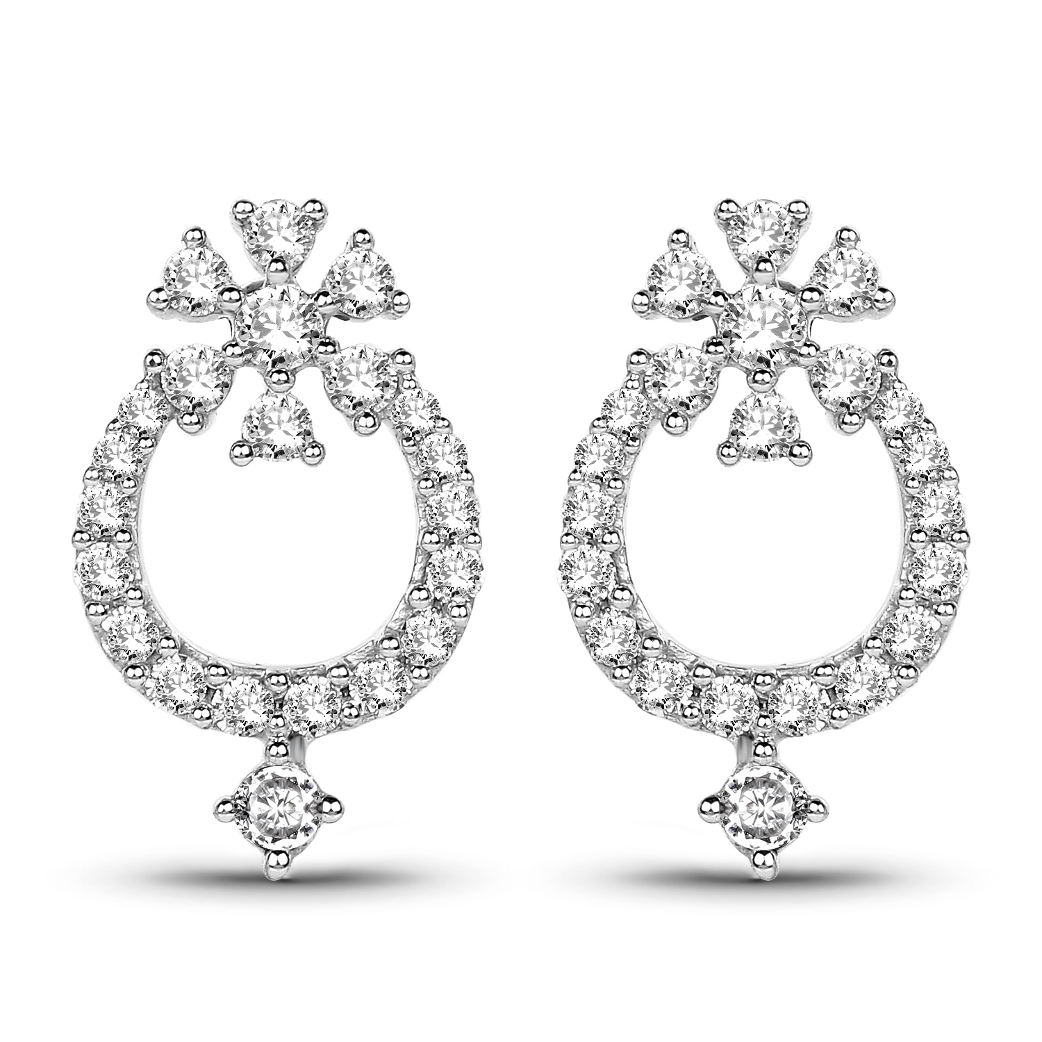 0.48 Carat Genuine White Diamond 14K White Gold Earrings (G-H Color, SI1-SI2 Clarity)