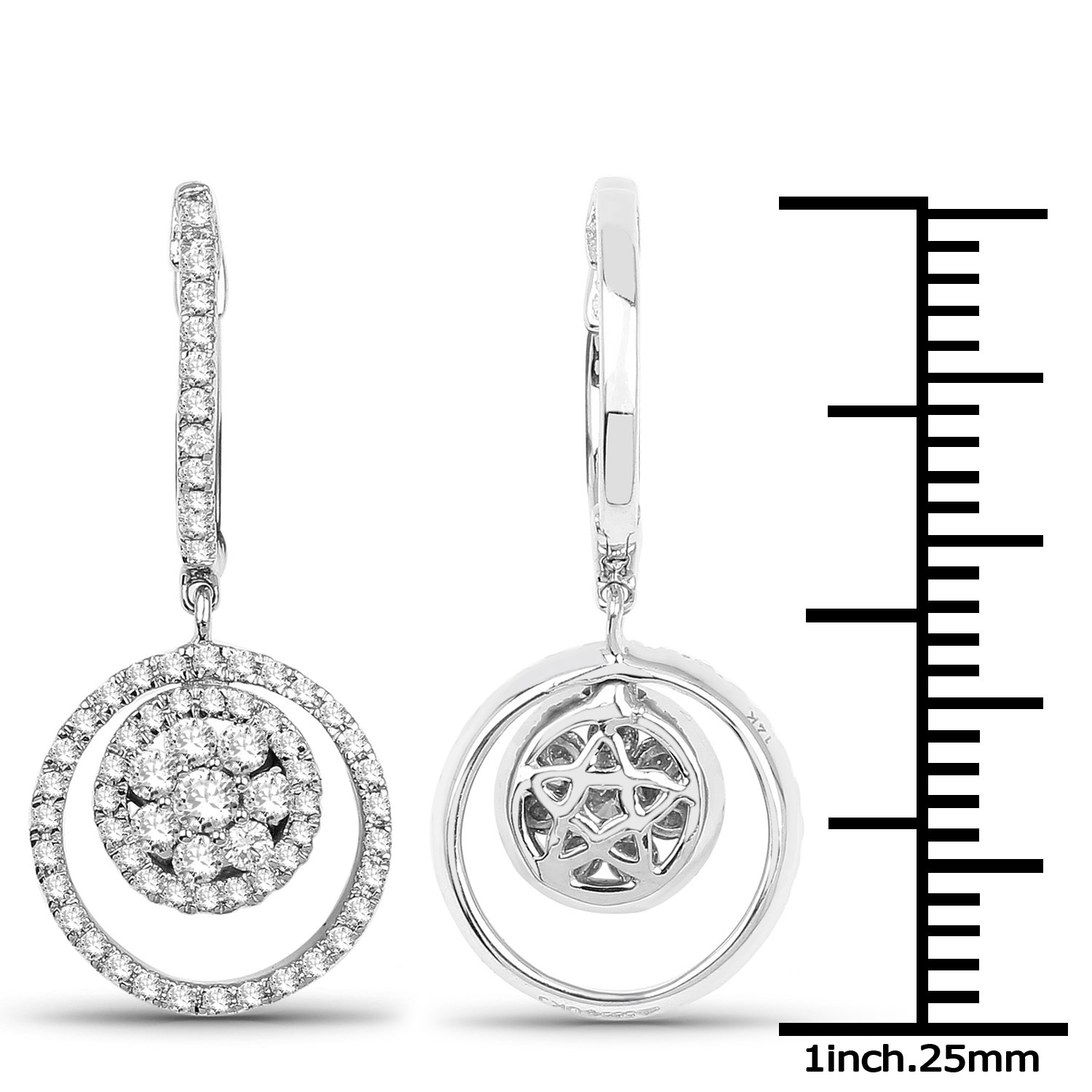 0.66 Carat Genuine White Diamond 14K White Gold Earrings (G-H Color, SI1-SI2 Clarity)