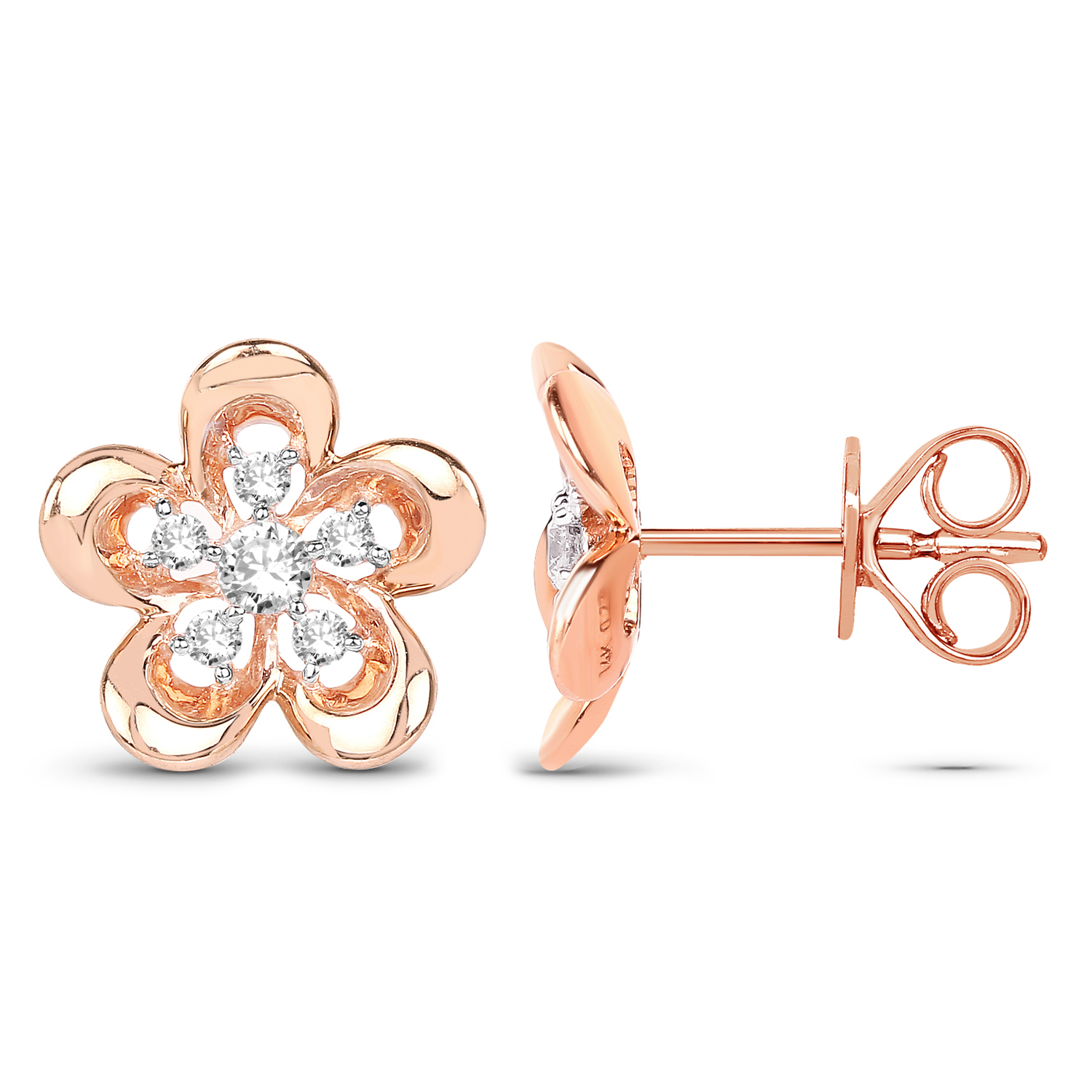 0.27 Carat Genuine White Diamond 14K Rose Gold Earrings (G-H Color, SI1-SI2 Clarity)